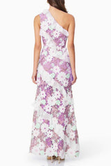 Floral One Shoulder Lace Maxi Dress in Purple