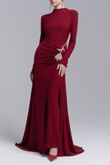 Rose Embellished Sheath Gown in Red