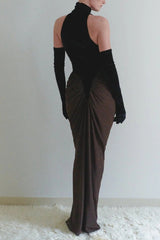 Mesh Patchwork Maxi Dress in Black