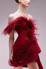 Feather Embellished Mini Dress