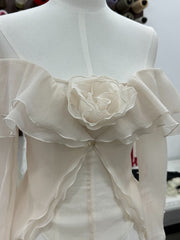 One-Shoulder Top with Backless Ruffled Mesh Skirt Set