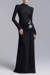 Rose Embellished Sheath Gown in Black