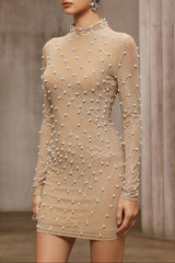 Rhinestone Mesh Hip-Wrap Mini Dress