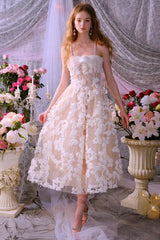 Leah White/Beige Sleeveless Flower Dress