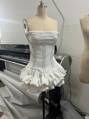 Puffy Mini Dress in Off-White