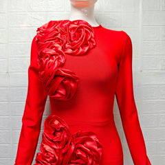 3D Flower Bandage Maxi Dress in Red