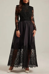Flowerr Lace Embroidery Maxi Dress Set in Black