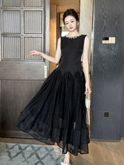 Black Neck Sleeveless Puffy Maxi Dress