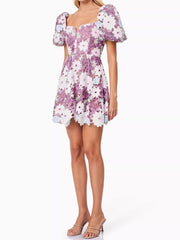 Hollow Hook Lace Mini Dress in Purple