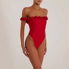 3d Flower Bodysuit in Red