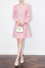 Embossed Puff Sleeves Mini Dress in Pink