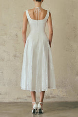 Square Neck Lace Maxi Dress in White