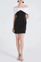 Off-Shoulder 3D Flower Mini Dress in Black