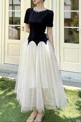 Black-White Rhinestone Neck Maxi Dress