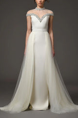 Mesh-Paneled Rhinestone-Embellished Maxi Dress - White
