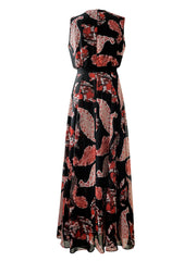 Black Printed V-neck Sleeveless Maxi Dress