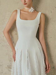 Square Neck Lace Maxi Dress in White