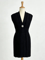 Black V-Neck Mini Dress with Shimmering Ses