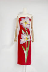 Floral Bustier Maxi Dress in Red