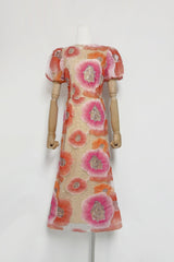 Puff Sleeve Floral Midi Dress in Pink
