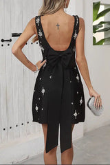 Sleeveless Diamond Bandage Mini Dress in black