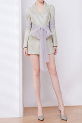 Mesh Ribbon Blazer Dress in Champagne