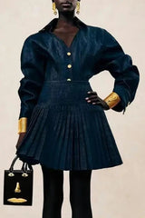 Single-breasted Top Skirt in Navy Blue