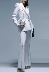 Diamond Hollow Out Blazer Set in White