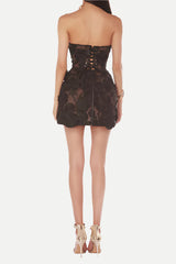 Floral Embroidery Mini Dress in Black