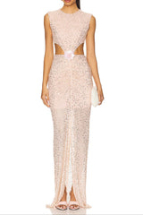 Flower Sequin Cutout Maxi Dress in Apricot