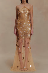 Sequin Embellished Backless Maxi Dress - Gold