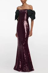 Detail BarSequin Maxi Dress In Burgundy