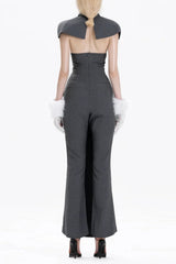Double-Breasted Sleeveless Suit with - Grey