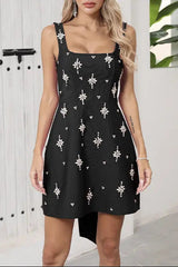 Sleeveless Diamond Bandage Mini Dress in black