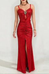 High Sequin Maxi Dress in Red