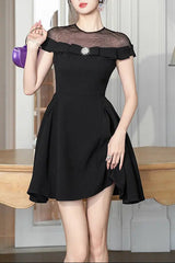Black Off-Shoulder A-Line Mini Dress
