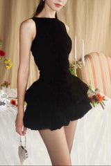 Sleeveless Puffy Mini Dress in Black