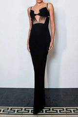 Back Knitted Bandage Maxi Dress in Black