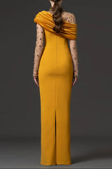 Mesh-Paneled Rhinestone-Embellished Maxi Dress - Yellow