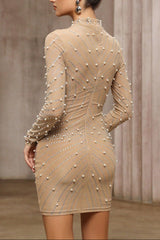 Rhinestone Mesh Hip-Wrap Mini Dress
