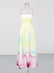 Printed Top Maxi Dress in Gradient Yellow