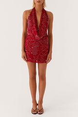 Cowl Neck Mini Dress In Red