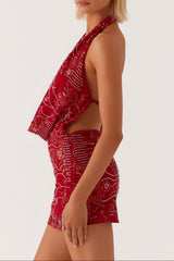 Cowl Neck Mini Dress In Red