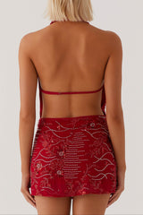 Cowl Neck Mini Dress In Red