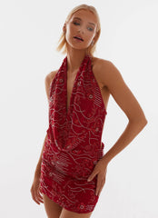 Cowl Neck Mini Dress In Red