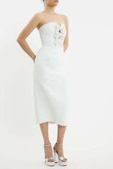 Embellished Midi Dress in Ivory