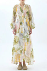 Floral Print Lantern Sleeve Maxi Dress