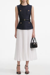 Navy Taffeta Midi Dress
