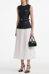 Navy Taffeta Midi Dress