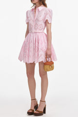 Pink Cotton Broderie Mini Dress